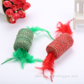 Christmas color sisal cat toy with feather